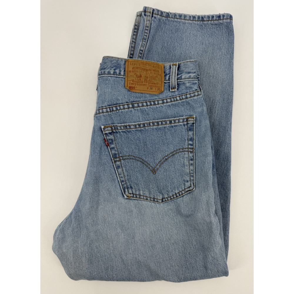 Vintage Levis 550 Jeans Mens 38x30 Blue Relaxed Fit Fade Distress Light Wash